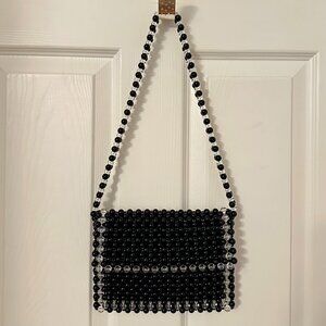 ZARA Black & Clear Beaded Flap Shoulder Bag Y2K Style